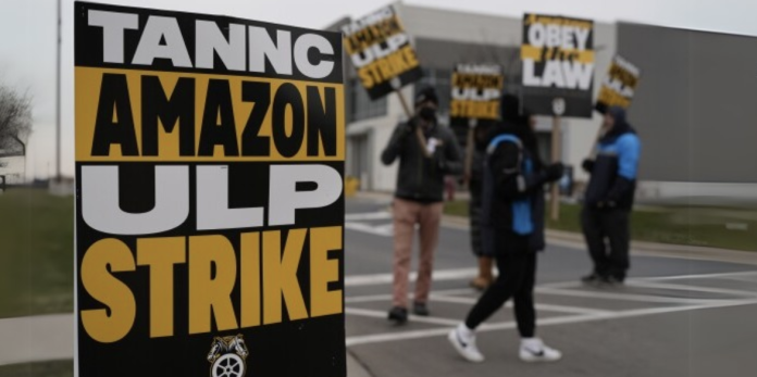 Workers picket outside Amazon facilitiesDelivery drivers for Amazon picketed outside seven facilities as part of a strike organized by the Teamsters seeking to negotiate with the company on benefits, wages and workplace safety conditions.